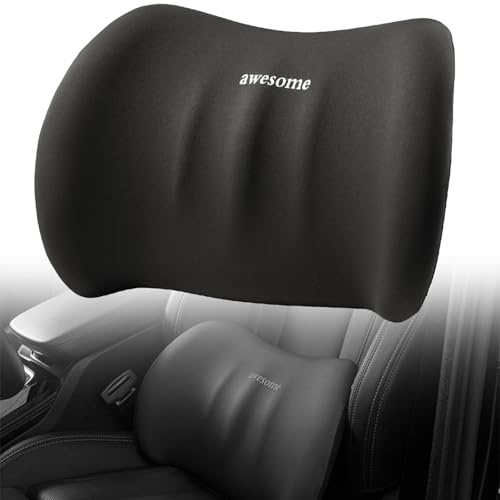 AIXIMA Cojin Lumbar Coche, Cojin Silla Oficina, Respaldo Asiento Coche con Esponja Memoria, para la Silla de Oficina y Asiento del Coche (Negro)