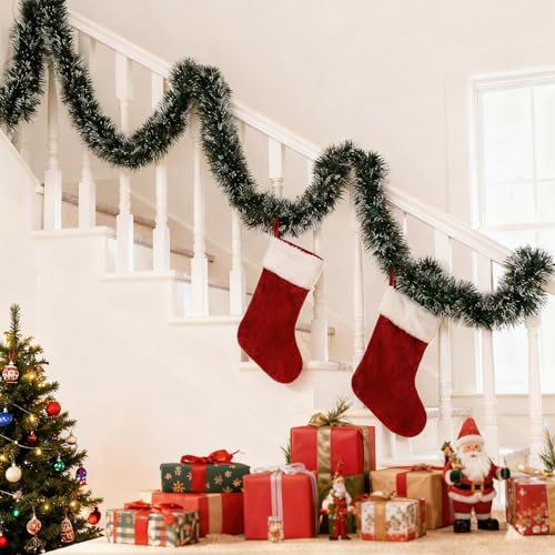 ZZOWDIW 2er Pack 4.5m Künstliche Weihnachtsgirlande, Flauschige Tannengirlande Grün Weiß für Indoor & Outdoor - Dekoration für Treppe, Tür, Weihnachtsfest und Kaminkranz (2 Stück)