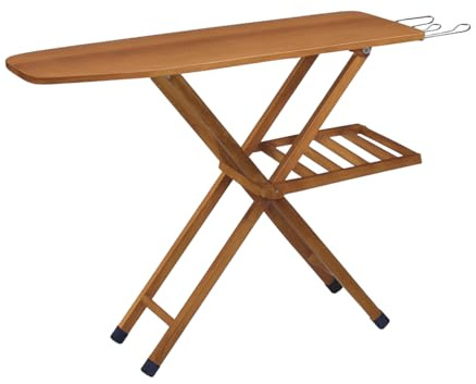 Paluplus Asse da Stiro Pieghevole in Legno di Faggio, Misura 120x35 cm, Altezza regolabile 3 Posizioni e Poggiaferro, Tavola da Stiro con Copriasse in Omaggio, Made in Italy -507F-6,3 (Noce)