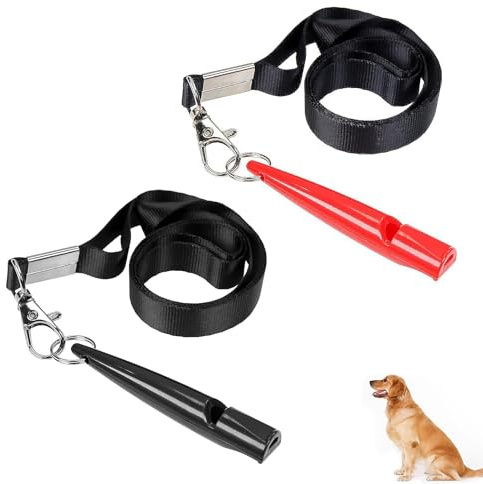 LeeQunQ 2 Pcs Professional Dog Whistles, Plastic Training Dog Whistle With Lanyard Keychain, Acme Dog Whistle 210.5, for Barking Control And Recall (Black and Red)