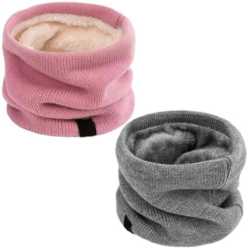 MUNSKT Winter Neck Warmer,Fleece Lined Neck Warmer,2 Pack Thermal Double Layer Windproof Infinity Scarf,Thick Knitted Circle Scarf for Skiing Motorcycle Running Cycling Outdoor