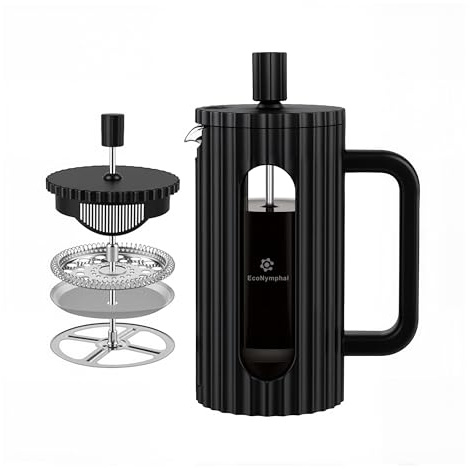 EcoNymphal French Press 350 ml (3 koppar) – kaffepress av varmbeständigt glas med rostfritt stål filter – för kaffe och kall brygga – diskmaskinssäker, BPA-fri