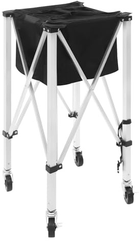 HIKUUER Tennisballkorb mit Rädern 40 x 40 x 90cm Faltbarer Tennisballbehälter fasst 150-170 Tennisbälle Aufbewahrungswagen mit abnehmbare Tasche