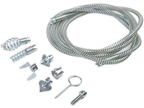 FACAIIO Spirale de nettoyage de tuyau électrique pour machine de nettoyage de tuyaux de 3 m de long, 12 mm de diamètre, construction en acier haute résistance avec 6 têtes de coupe interchangeables (C