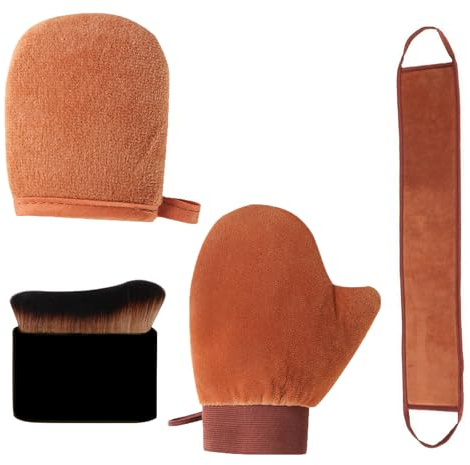 PYRUVAE 4 Pezzi Self Tan Guanto per Autoabbronzante, Applicatore Abbronzatura, Autoabbronzante Guanti Applicatore per Lozione Posteriore, Doppia Faccia Applicatore per Guanti Riutilizzabili Lavabili
