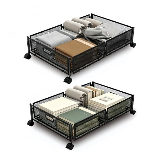 2-Pack Metal Under Bed Storage Box with Wheels, Foldable Clothes Storage | Large Capacity, Tool-Free Assembly, for Clothes, Bedding, Shoes, Blankets and Books