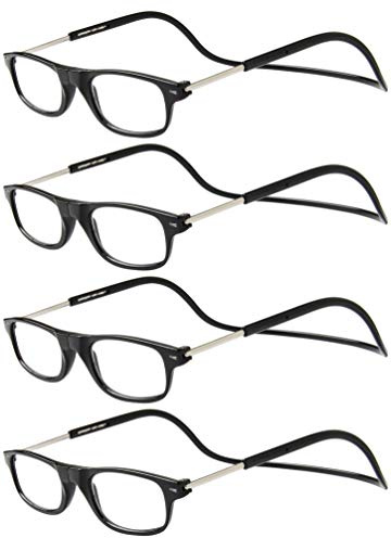 TBOC Lunettes de Lecture – [Pack 4 Unités] Monture Noire +2.00 Dioptrie Femme Homme Aimant Fermeture Pliable Régable Magnetique