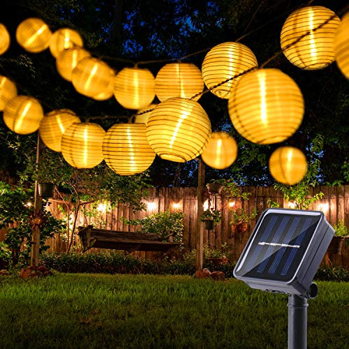 BrizLabs Solar Lichterkette Lampions Aussen 6M 30 LED Solar Laternen Lichterkette Warmweiß Außen Beleuchtung Wasserdicht 8 Modi für Garten, Terrasse, Hof, Balkon, Hochzeit, Fest Deko