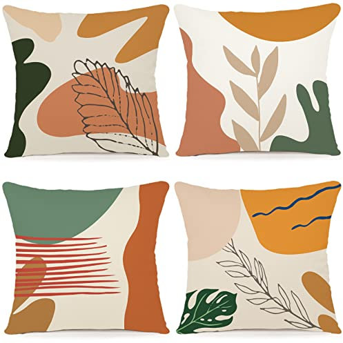 ZWJD Kissenbezug 50x50 4er Set Outdoor Kissen Dekokissen Leinen Kissenhülle Kissenbezüge Geometrische Muster Kissenhüllen für Sofa Wohnzimmer Zierkissen 50x50 A048-20