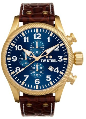 TW Steel Volante Herren 48mm Quarzchronographenuhr mit braunem Lederarmband