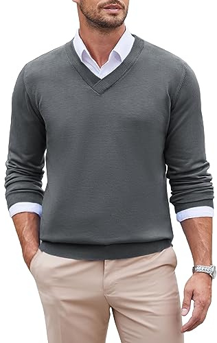 COOFANDY Maglione Uomo Scollo V Pullover Classico Invernale Maglia Fine Regular Fit Maglione Elegante Casual Ufficio Pullover Basic Uomo Grigio S