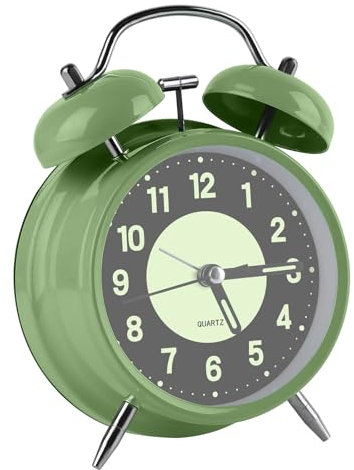 Alarm Clock, Silent Alarm Clocks Bell Alarm Clock Retro Alarm Clock With Light, Kids Alarm Clock with Twin Bellfor Loud Alarm Clock for Heavy Sleepers, Alarm Clock for Bedroom Home Office (ArmyGreen)