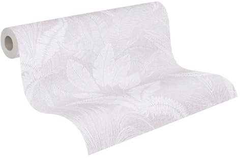 Livingwalls Tapete 396544 mit Palmenblättern in Rosa, Violett, Weiß - hochwertige florale Tapete mit feiner Struktur und Metalliceffekt in Silber - 10,05m x 0,53m - Made in Germany