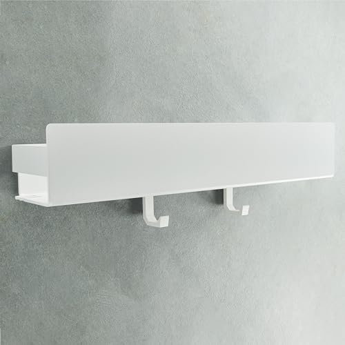 Designfabrik Hamburg Duschablage ohne Bohren | Badezimmer Organizer | Duschregal ohne Bohren | Badregal | Hängeregal | Wandregal | Duschkorb selbstklebend | Duschablage Weiß 42 cm