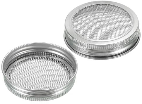 PATIKIL Sprouting Lids, 2 Pcs 70mm Stainless Steel Strainer Lids for Wide Mouth Canning Jars, Silver Tone