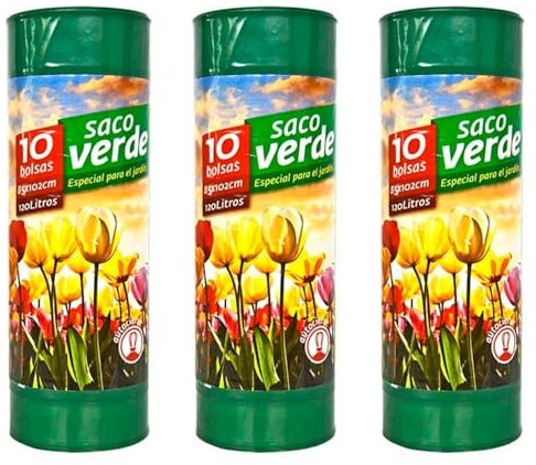 Acan Tradineur - 3 Rollos de 10 Bolsas de Basura, plástico, 3 Capas, Resistentes y antigoteo, autocierre, reciclables, Sacos Especial jardín (Verde - 120 litros - 85 x 102 cm - Total 30 uds)