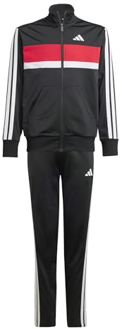 adidas Unisex Kids SEASONAL ESSENTIALS TIBERIO 3 STRIPES TRICOT TRACKSUIT, black/white/pure ruby, 5-6 Years