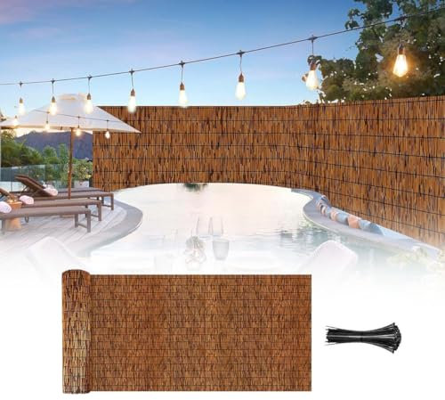 Valla Cañizo Natural De Bambú con Bridas Estera De Caña 50cm 75cm 90cm 100cm 160cm Alta Pantalla De Privacidad, Pantalla De Caña Cortavientos, para Jardín, Terraza, Villa, Patio Balcón Sombra