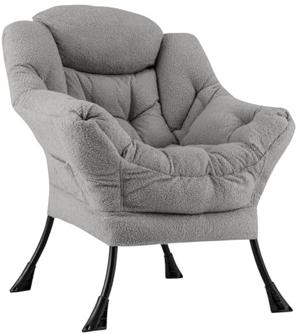 COSTWAY Poltrona Relax, Poltrona da Lettura con Cuscino, Elegante con Schienale e Seduta Imbottiti, Braccioli e Tasca di Stoccaggio, Portata 150 kg (Senza Pouf, Cashmere Grigio)