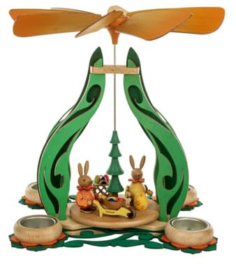 Rudolphs Schatzkiste Osterpyramide Hasenpärchen mit 4 Teelichter bunt Höhe 23cm NEU Osterhasen Holzhasen Teelichtpyramide Holzpyramide Osterdeko Osterhasenfigur Ostern Korb Osterei Frühling
