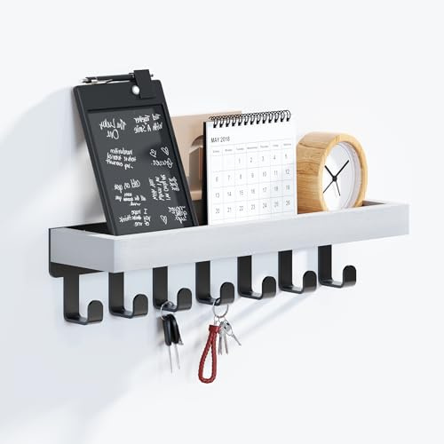 SWTYMIKI Key Holder for Wall - Key Hooks with 7 Hooks, Key Hangers Home Decor Key Rack Mail Organizer, Wall Mounted Key Holder for Hallway, Entryway, Bedroom, Mudroom, Office, White