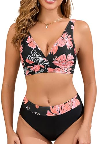 Muwodkdn Maillots de Bain Femme 2 Pièces Push-up Taille Haute Ensembles Bikini Deux Pièces, Croisé sur Le Devant, Col V Bikini Set, Rembourré Beachwear Été