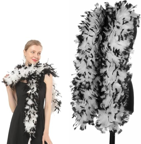 Boa di Piume, Boa di Piume Colorate, Boa di Piuma per Travestimento Piuma Sciarpa, Decorazione di Boa di Piume di Tacchino Boa Piume Nero, Decorazione Sciarpe per Festa in Abito da Sposa, Carnevale