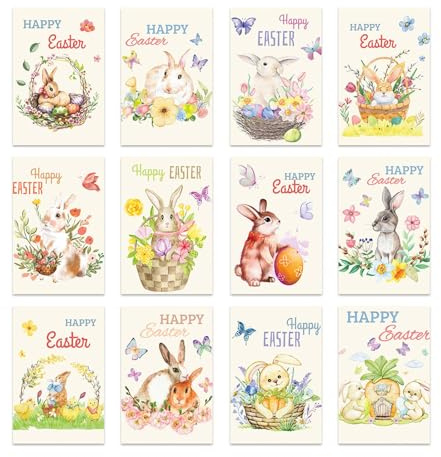 12 Pcs Easter Cards Multipack, Eggs Cartoon Rabbit for Classroom Exchange Gift Party Supplies