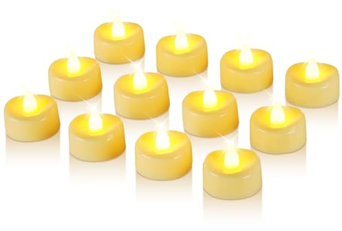 Raycare 24 Pack LED Tea Lights Battery Operated, 200+Hour Flickering Votive Candles, Realistic Fake Flameless TeaLights for Wedding Party Halloween Thanksgiving Christmas Decorations,Ivory Base