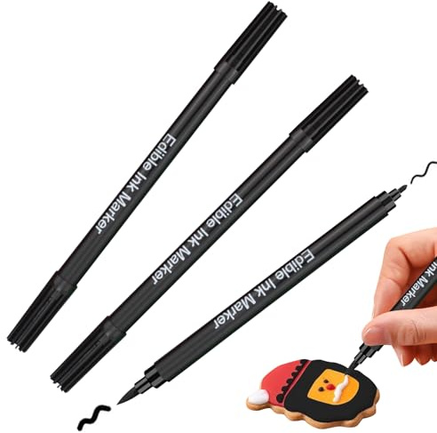 3 Pcs Edible Pens for Cake Decorating Black Edible Markers Dual Tip Black Icing Pen Safe Food Coloring Pens for DIY Fondant, Cakes, Cookies, Frosting, Baking Decorating Drawing Writing Food Pens