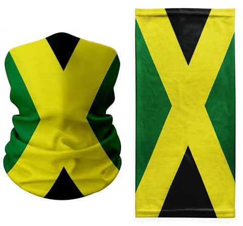 Tigoli Jamaica Flag Neck Gaiter – Breathable Caribbean Face and Head Cover – Multifunctional Bandana with Vibrant National Colors – Lightweight UV Shield for Travel, Sports & Festivals