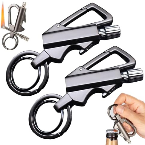 3-in-1Ewiges Streichholz Feuerzeug,mit Multitool Schlüsselanhänger Flaschenöffner,Tragbares Wiederverwendbares multifunktionsmatch,Wasserdichtes Streichholz Feuer Anlasser im Freien Notfall (A-2PC)
