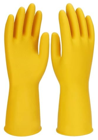 LifgWas Gants de Ménage Réutilisables Longs 31.5 cm Jaunes pour Vaisselle et Nettoyage, Gants de Caoutchouc Imperméables à Prise Anti-Dérapante, Lavage de Voiture et Soins aux Animaux