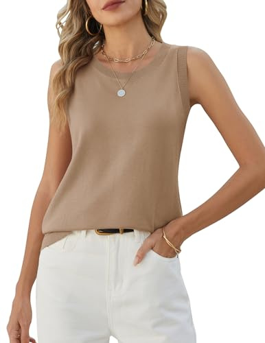 Zeagoo Camiseta sin mangas para mujer, de punto, cuello redondo, básica, para verano, informal, para verano