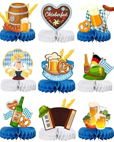 BTACGWP Set di 9 Decorazioni Nido d'Ape Oktoberfest, Sfere 3D Leggere e Resistenti, Facile Montaggio senza Attrezzi per Ambientazione Bavarese Autentica su Tavolo e Soffitto