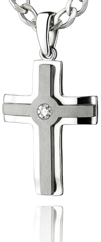 STERLL Collar Masculino Con Colgante De Cruz En Plata De Ley Con Piedra