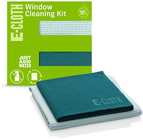 E-Cloth Window Cleaning Cloth - Eco Packaging - Glass Cleaning Cloth, Streak-Free Windows with Just Water, Microfiber Towel Kit for Windows, Car Windshield, Mirrors - Winter Green