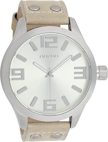 Oozoo C1006 Herrenuhr, Lederarmband, Beige, beige, Streifen