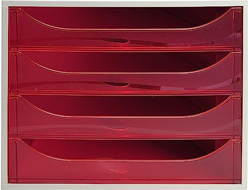 Exacompta 228654D Ablagebox Linicolor mit 4 Schubladen für DIN A4+ Dokumente. Ecobox mit hoher Kapazität für mehr Platz auf dem Schreibtisch Big Box Grau|Himbeer