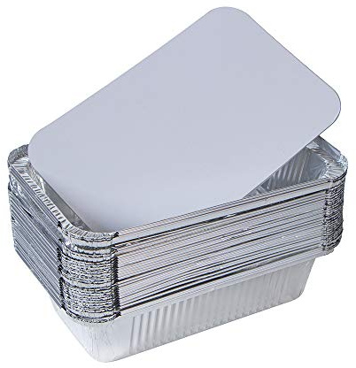 Webake Large Aluminum Foil Tin Pans 9 x 5 inch Disposable Aluminum Foil Take-out Containers 3 Lb Foil Bread Pan Loaf Pans Baking Pans For Cake Toast - Pack of 30 with Lids