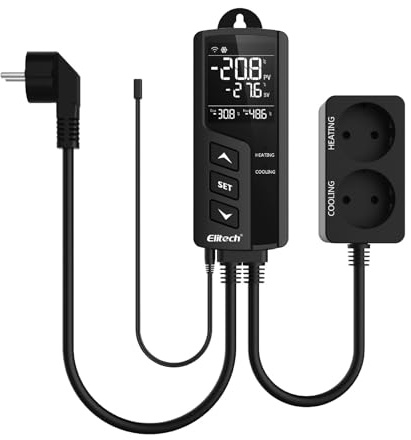 Elitech STC-1000WIFI Dual Relay 220v Socket Termostato Digital con Sonda, Controlador de Temperatura de Enfriamiento y Calefacción para el Acuario Calentador de Agua Incubador