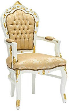 arterameeferro Poltrona barocco Luxury in legno laccata bianca intarsi oro