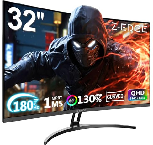 Z-Edge 32 inch Curved Gaming Monitor, QHD 1440P 180Hz 165Hz 144Hz Curved Monitor, 1500R Computer Monitor, MPRT 1ms Monitor, 16.7M Colors, 3000:1 Contrast, UG32 Ultra Slim Bezel, DP x2, HDMI x2