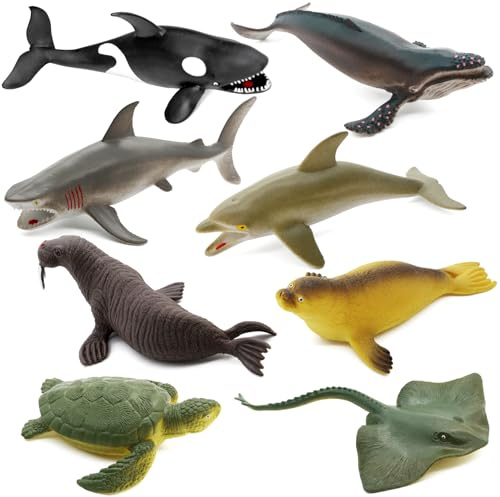 Set di giocattoli animali marini, 12 pezzi animali marini giocattolo oceano per bambini, bambini, set realistico per gli amanti del mare, include grande squalo bianco, delfino, squalo bianco, balena