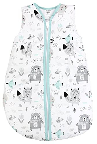 TupTam Schlafsack Baby - Wärmender Ganzjahresschlafsack 2.5 TOG, OEKO-TEX, Ärmellos, Farbe: Bären/Füchse/Mint, Größe: 68-74
