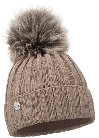 ELIMELI Gorro de mujer de cachemira para invierno, cálida gorra de punto con cachemira, gorro de invierno con pompón de pelo sintético, Slouch Beanie de punto para mujer para invierno, gorro con
