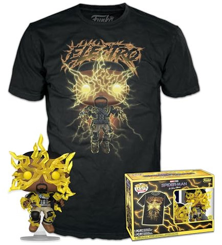 Funko Pop! & Tee: Spider-Man: NWH - Electro - Leuchtet Im Dunkeln - Medium - Marvel - T-Shirt - Kleidung mit Vinyl-Sammelfigur - Geschenkidee - Spielzeug und Kurzärmeliges Top Für Erwachsene