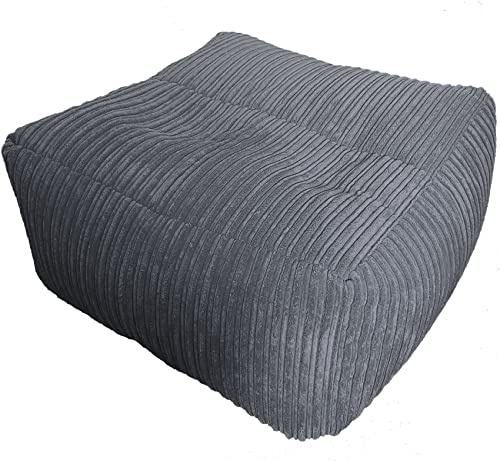 Beautiful Beanbags - Large Jumbo Cord Ottoman, Ready Filled Plush Jumbo Cord Mega Cube Bean Bags (Grey)