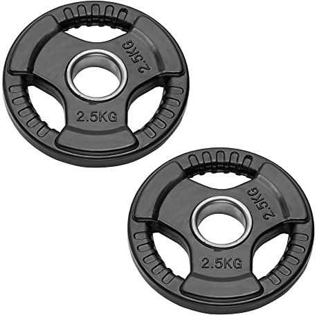 Par de discos olímpicos para barras y mancuernas | Bumper Plates agujero de 50 mm discos de peso engomados de 2,5 kg a 20 kg (2 discos de 2,5 kg)