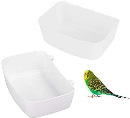 Gativs Vasca da Bagno per Uccelli Sospesa 2 Pezzi Sospesa Vaschetta per Pappagalli con Gancio Ciotola Uccelli in Plastica Animale Domestico Accessorio per Pappagallo